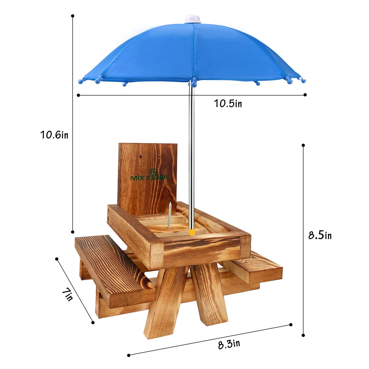 MIXXIDEA umbrella detail keeps rain off while squirrels dine