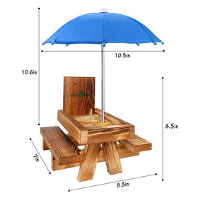 MIXXIDEA umbrella detail keeps rain off while squirrels dine