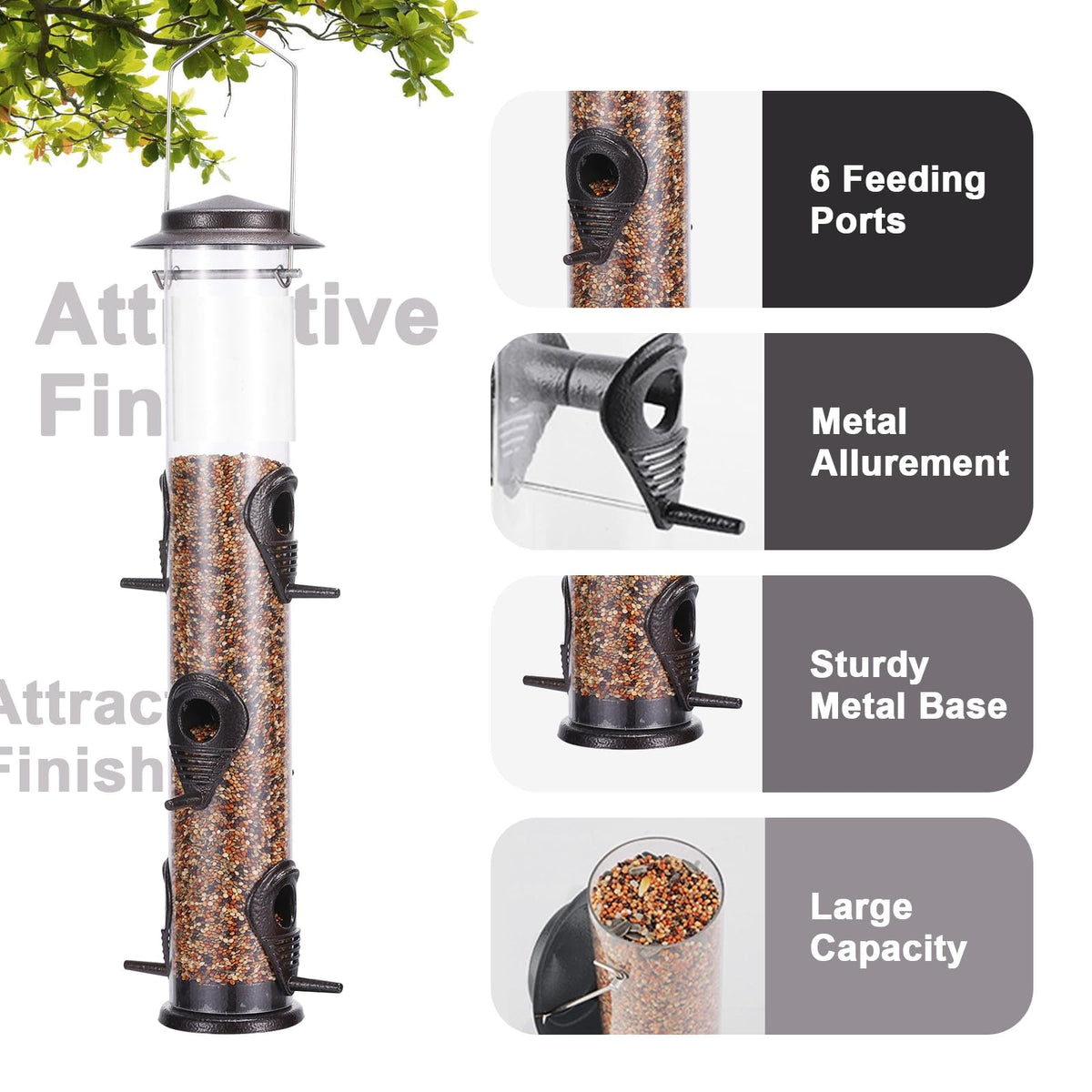 MIXXIDEA squirrel-proof feeder with transparent shell resists chewing and shows seed level