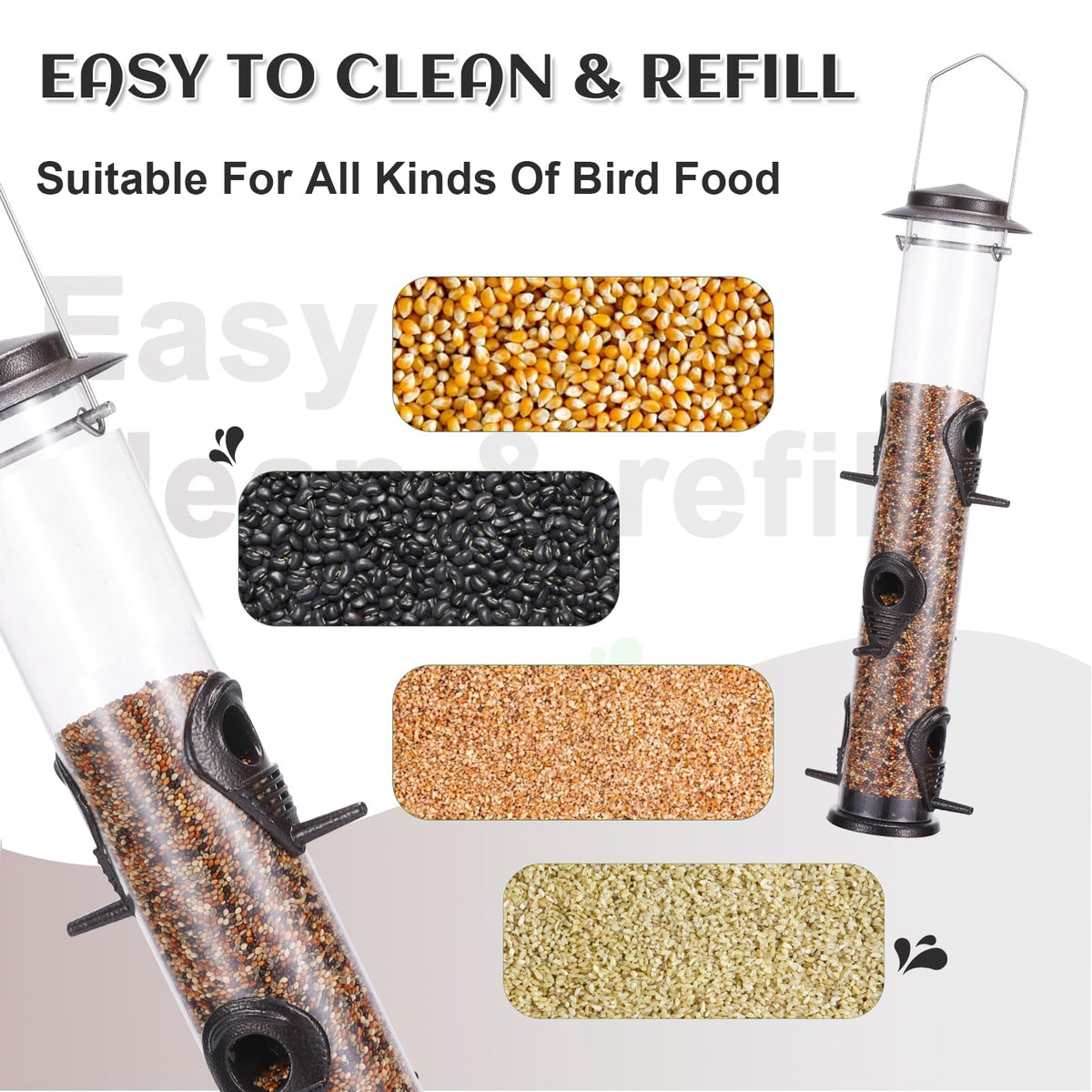 MIXXIDEA tube bird feeder outdoors with steel hanger, easy to hang