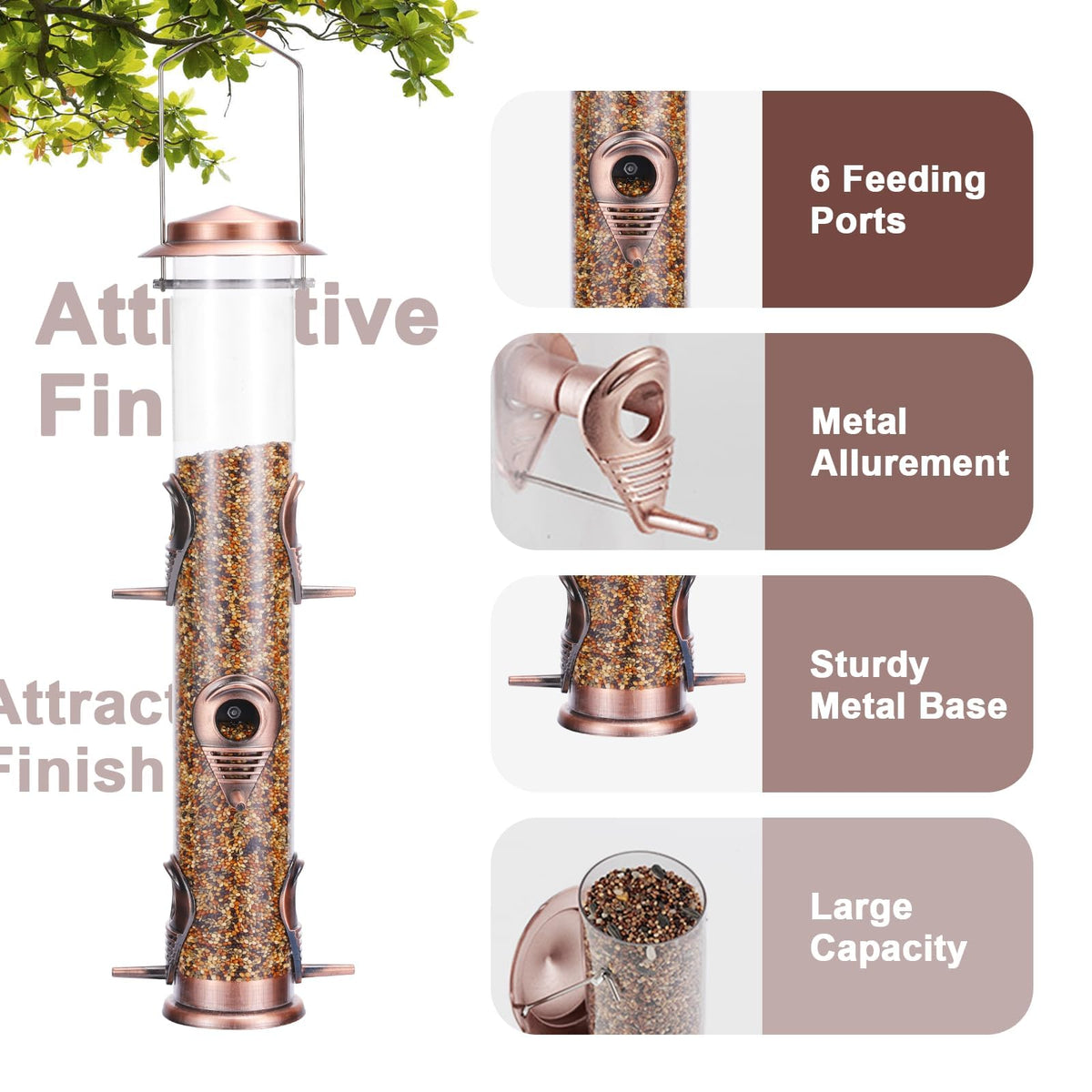 MIXXIDEA tube feeder with steel hanger for easy outdoor hanging