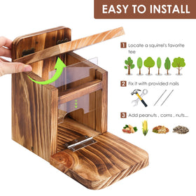 MIXXIDEA wooden squirrel feeder construction detailed shows solid 1.5 cm boards.