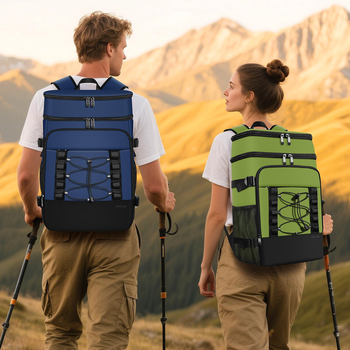 MIYCOO cooler backpack side straps securely fixing bottles for stable carrying