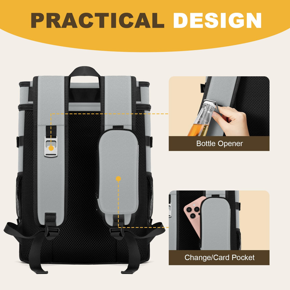MIYCOO Cooler Backpack extendable zip pocket for valuables