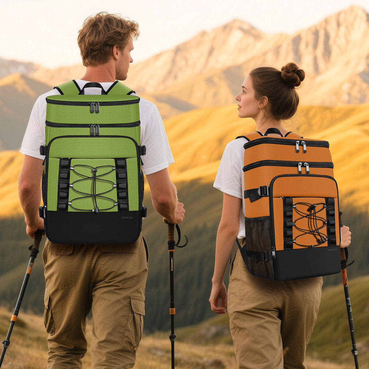 MIYCOO Cooler Backpack side straps secure bottles for hiking