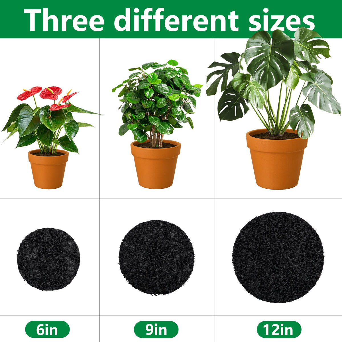 Mizelu bottom mesh mat for indoor and outdoor pots keeps soil in place.
