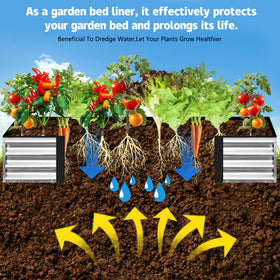 Mizelu liner in garden bed protects bed frames from soil contact