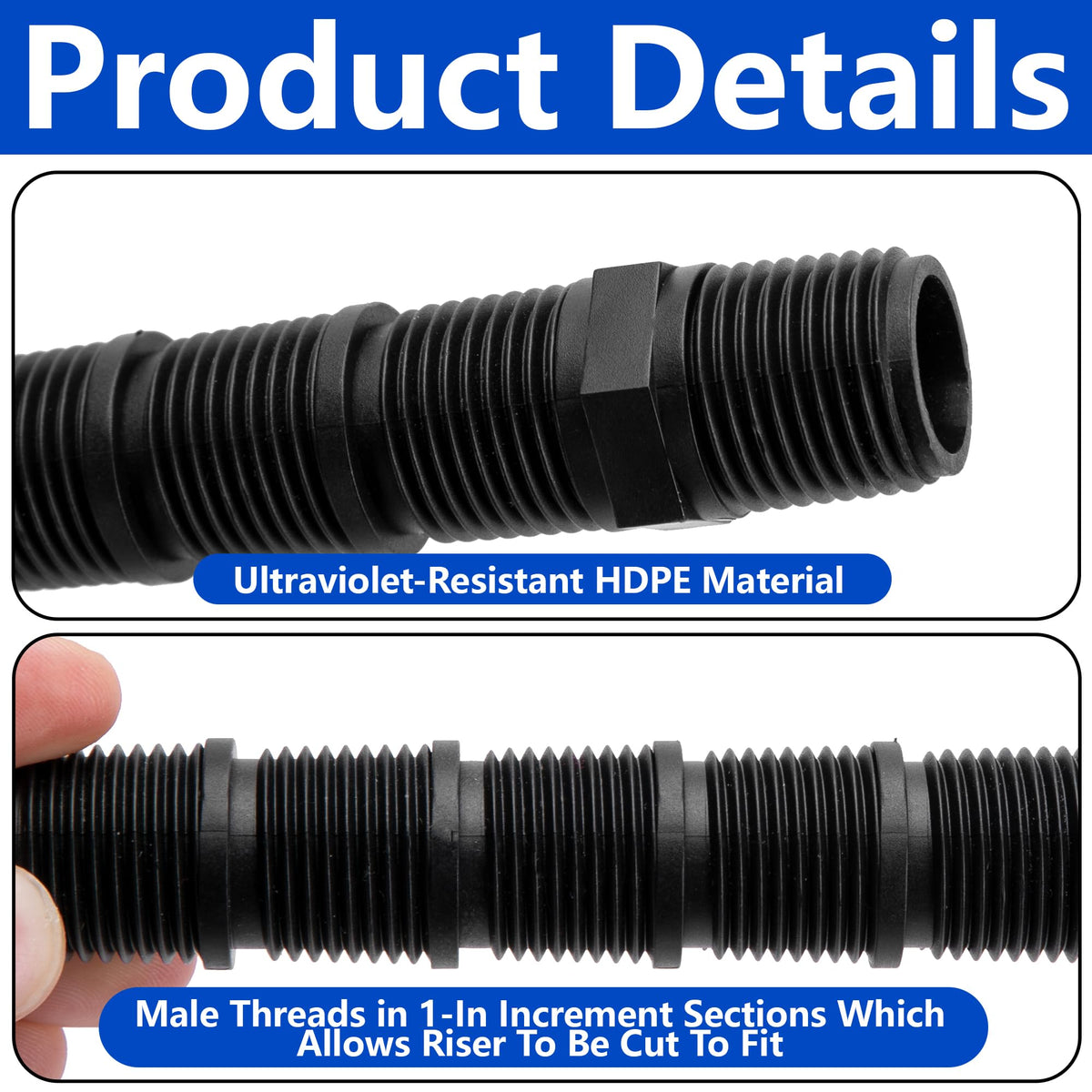 Mizelu male-threaded 1-inch sections for customizable height cuts