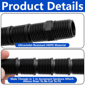 Mizelu male-threaded 1-inch sections for customizable height cuts