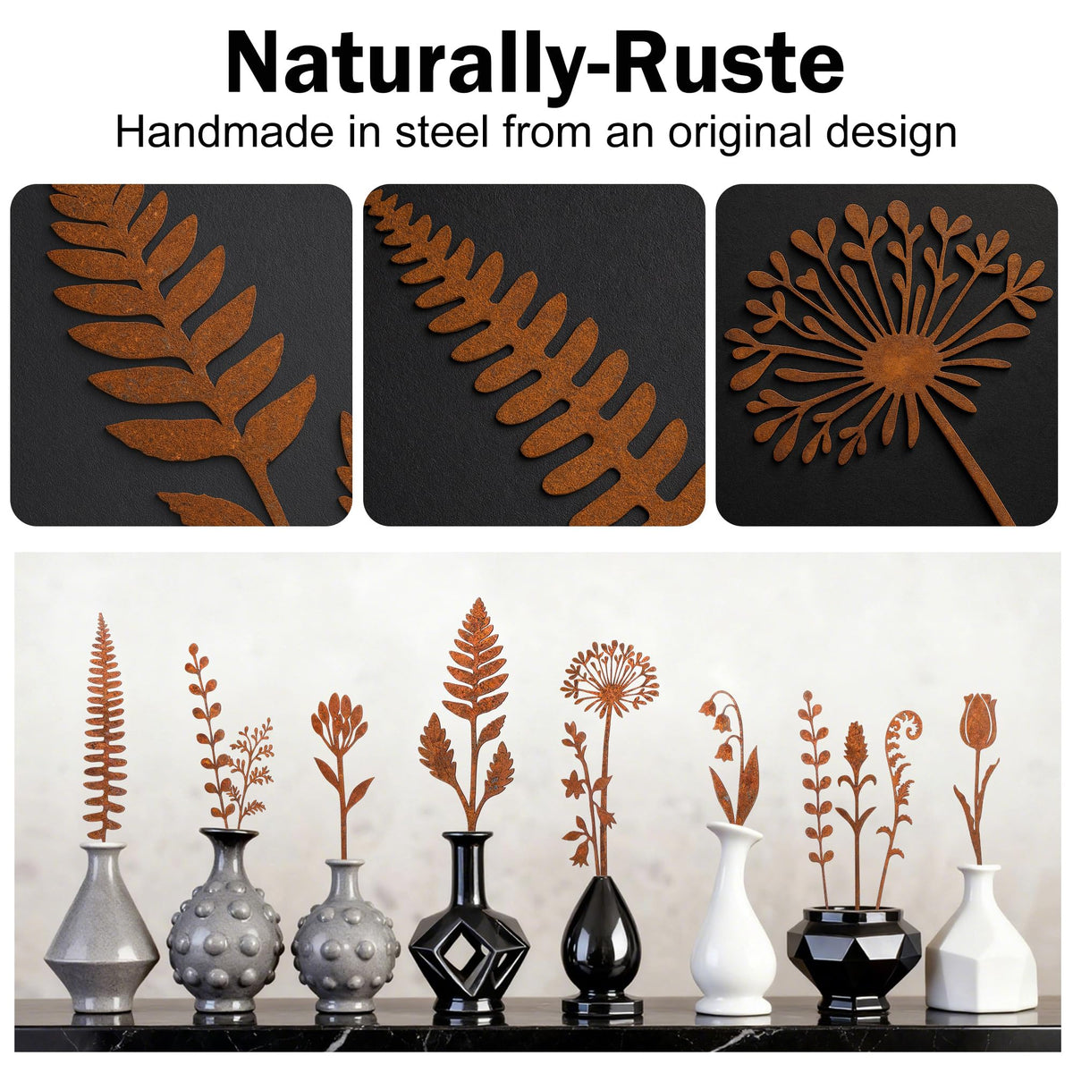 Mizelu metal plant decoration shines in vases or soil for artistic displays.