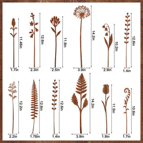 Mizelu rusty fern leaf stake adds vintage charm to garden beds or potted plants.
