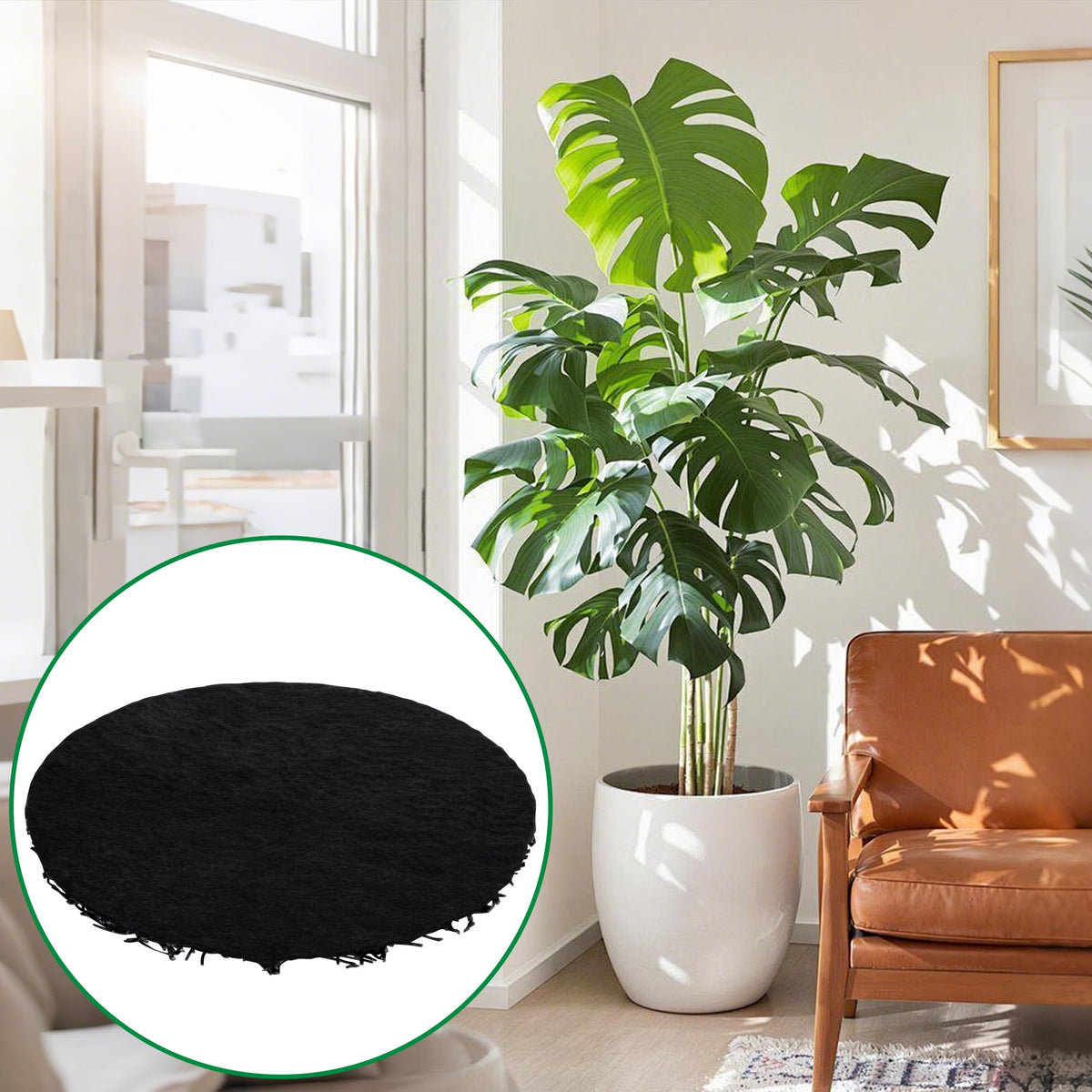 Mizelu soil loss prevention disc protects drainage holes from clogging.