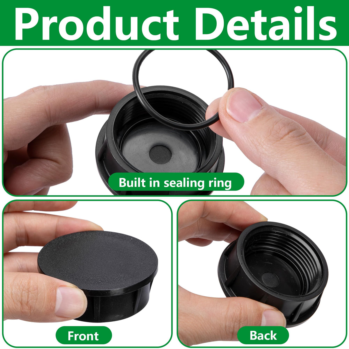 Close view of Mizelu cap's threaded design for reliable fit on sprinkler heads.