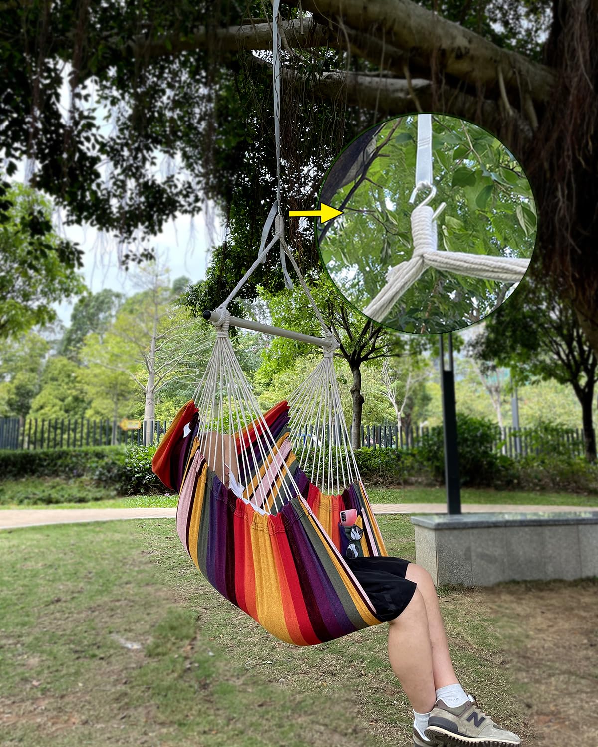 MIZTLI hammock chair adjustable strap allows versatile hanging from trees.