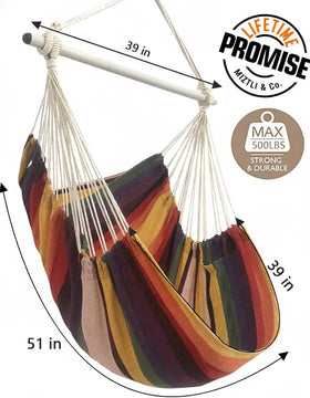 MIZTLI hammock chair on a sunny outdoor patio invites easy lounging.