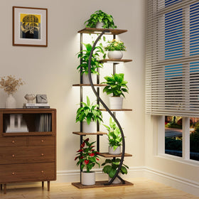 MJOMKN 59-inch tall 7-tier plant stand with grow lights for indoor greenery.