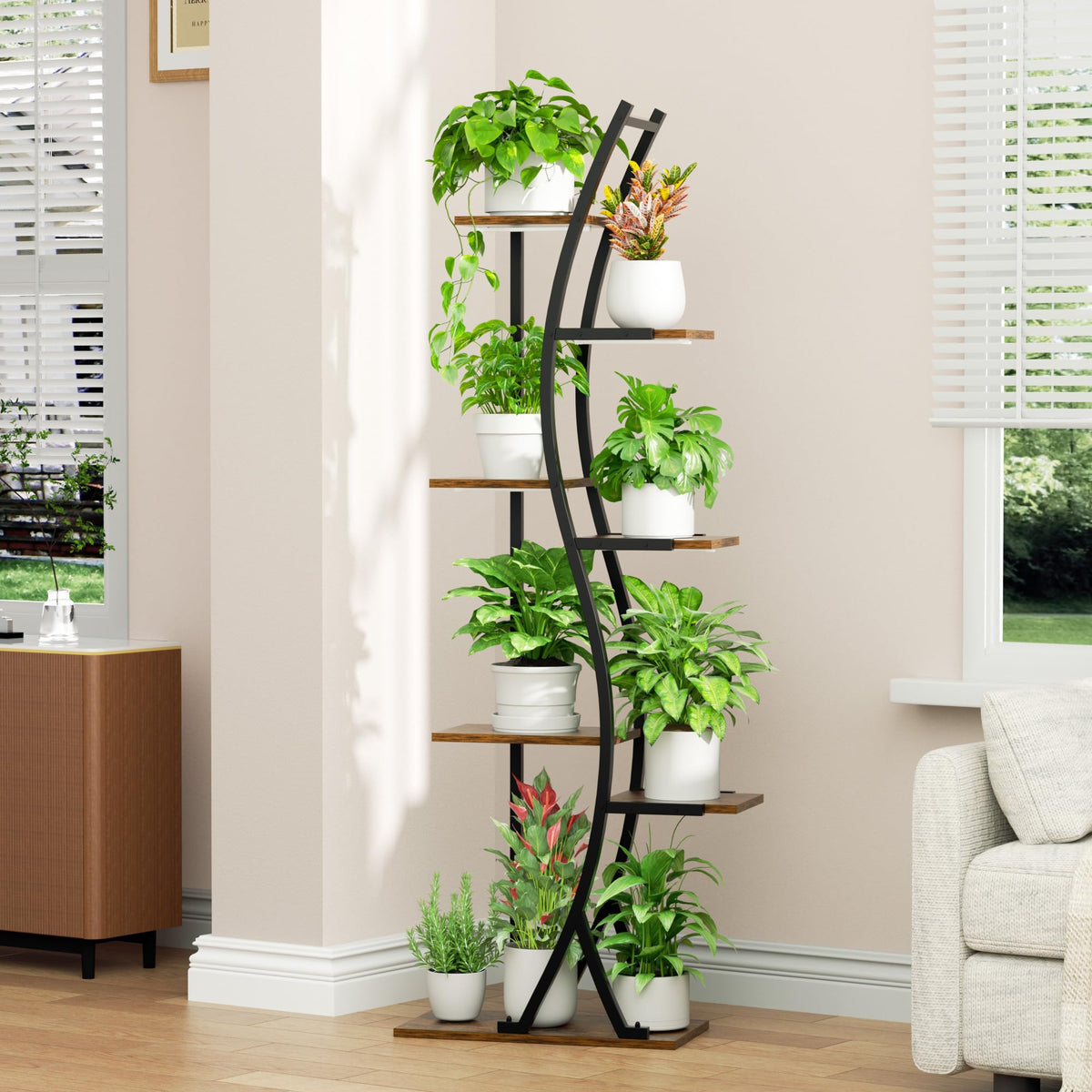 MJOMKN seven-tier shelves arranged for diverse pots