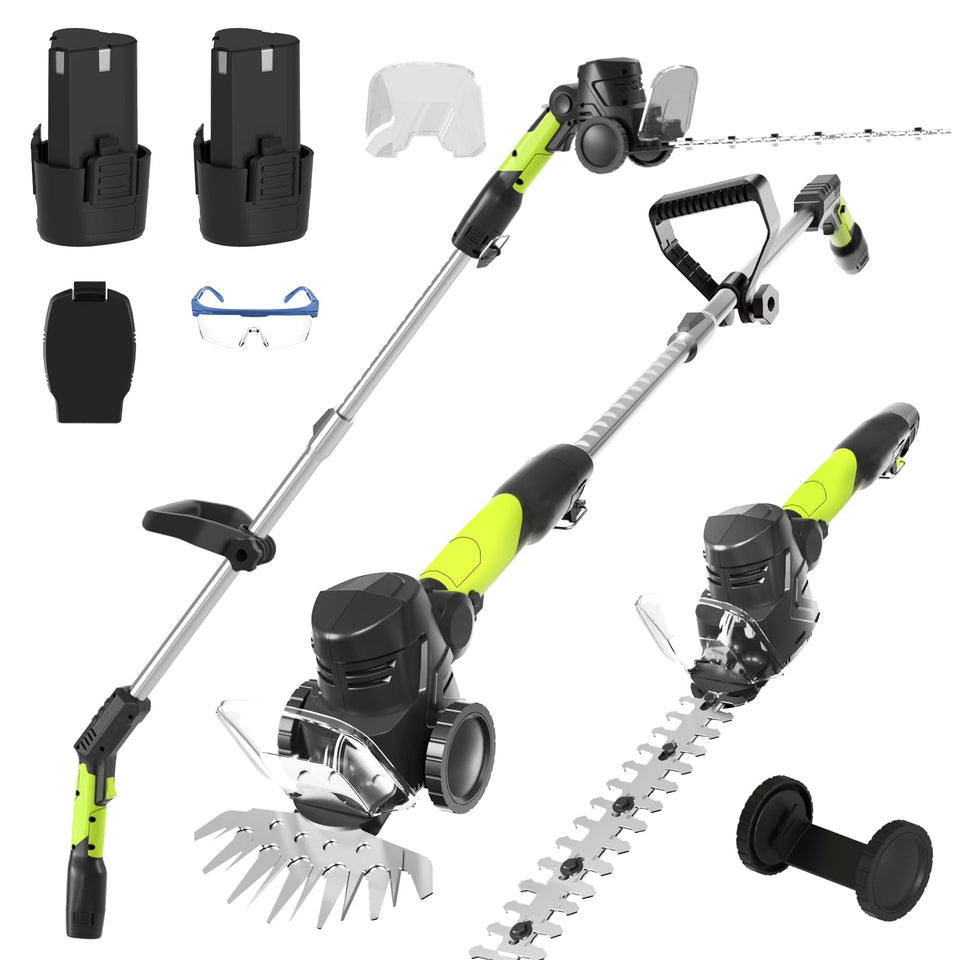 MJUM 3-in-1 cordless hedge trimmer extendable pole enables high hedges trimming