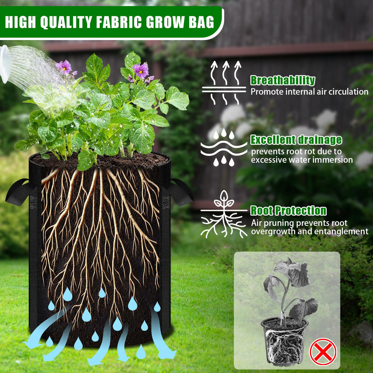 MJZ 15-gallon capacity for generous root growth and reuse