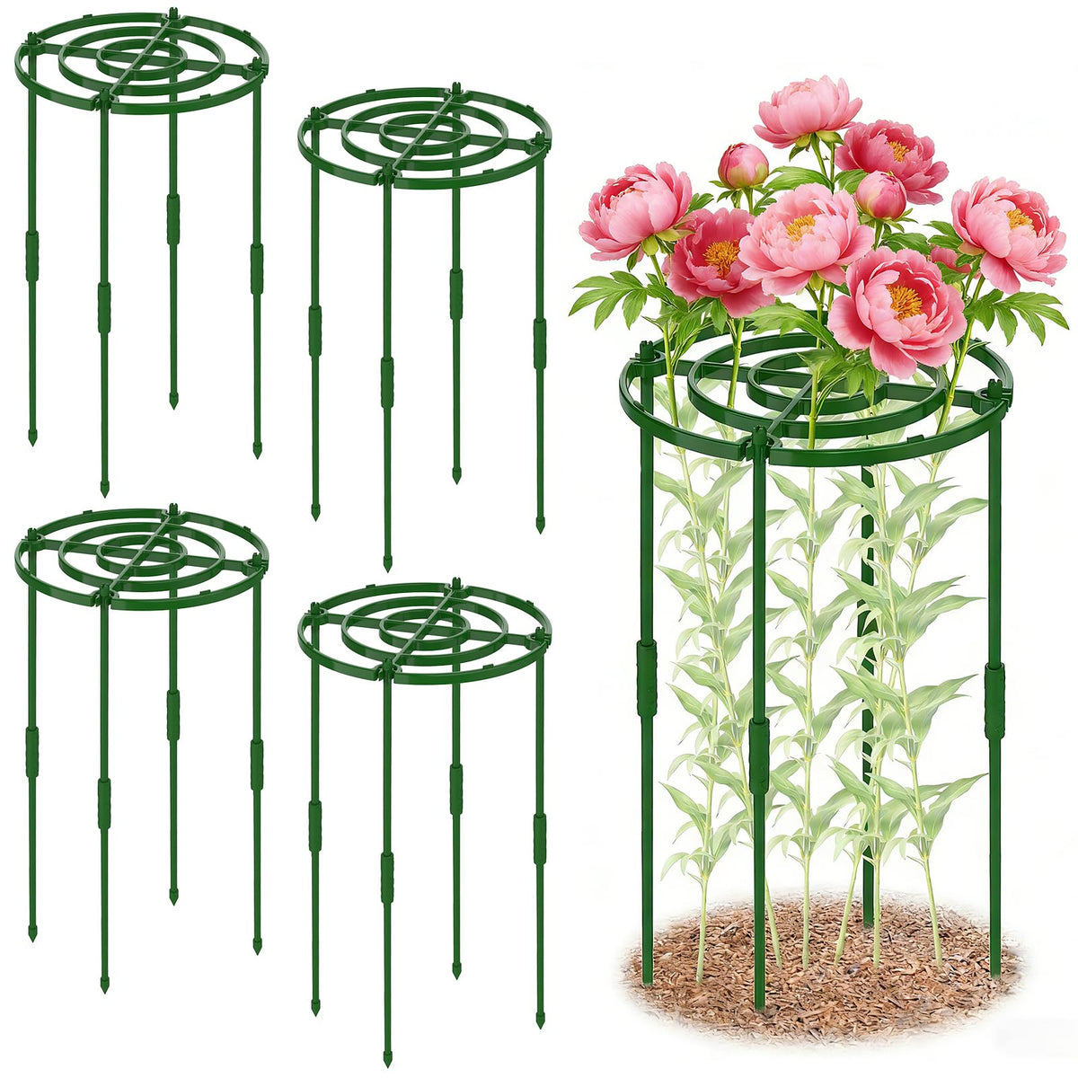 MJZ 4-pack peony cages with grid top keep heavy blooms upright.