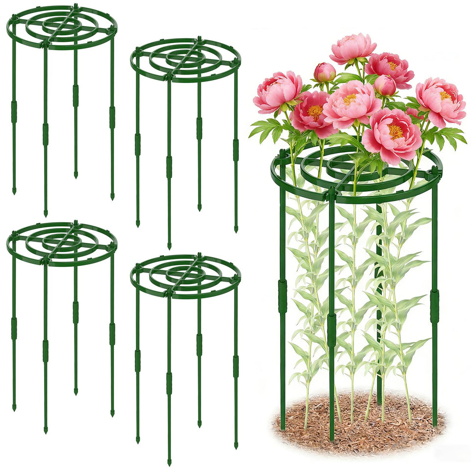 MJZ 4-pack peony cages with grid top keep heavy blooms upright.