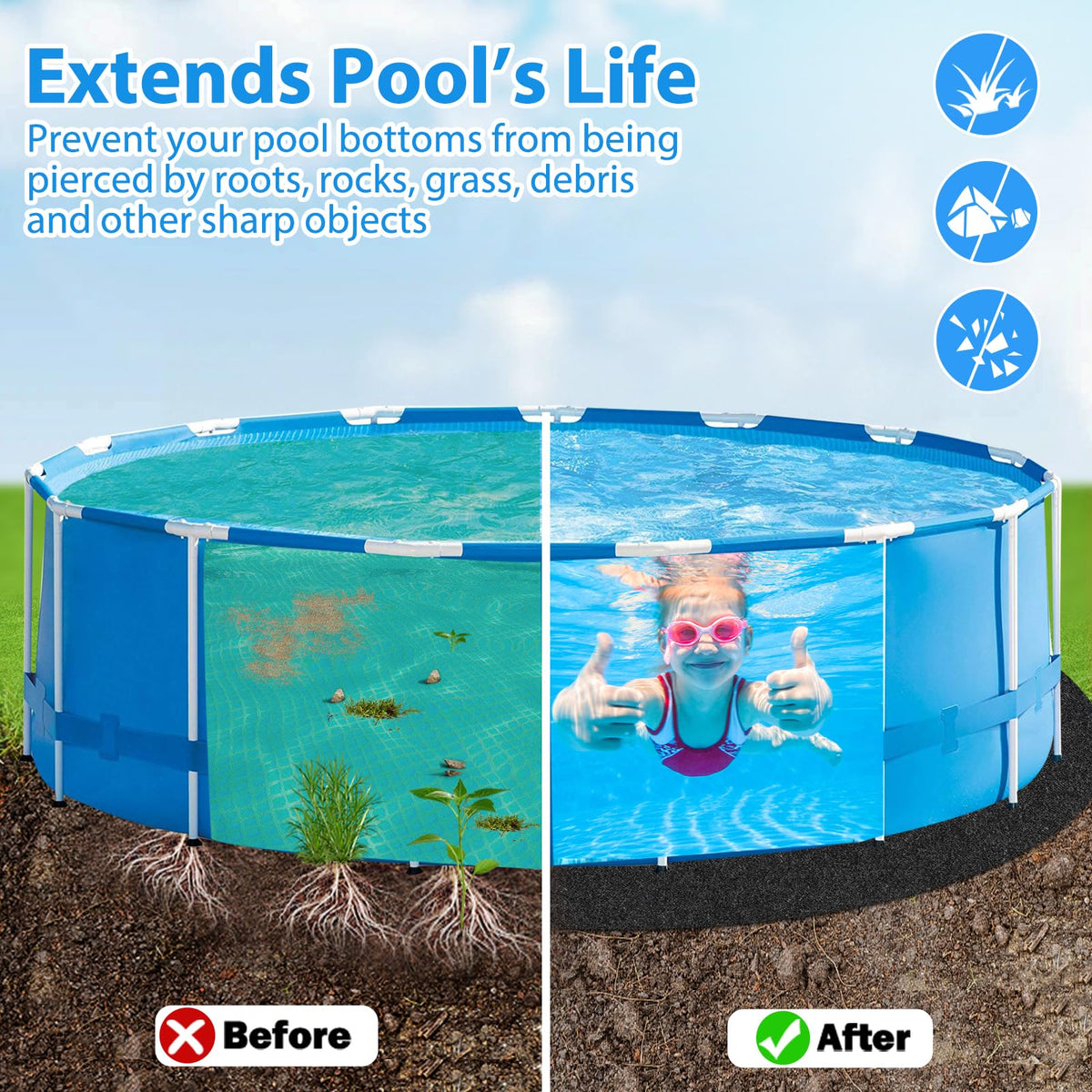 MJZ heat-insulation layer keeps pool water cooler on hot days.