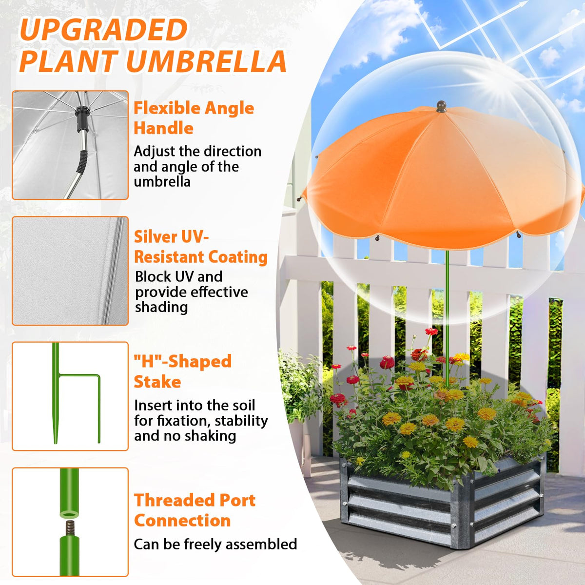 MJZ packaging includes two umbrellas, two poles, and two stakes for easy setup.