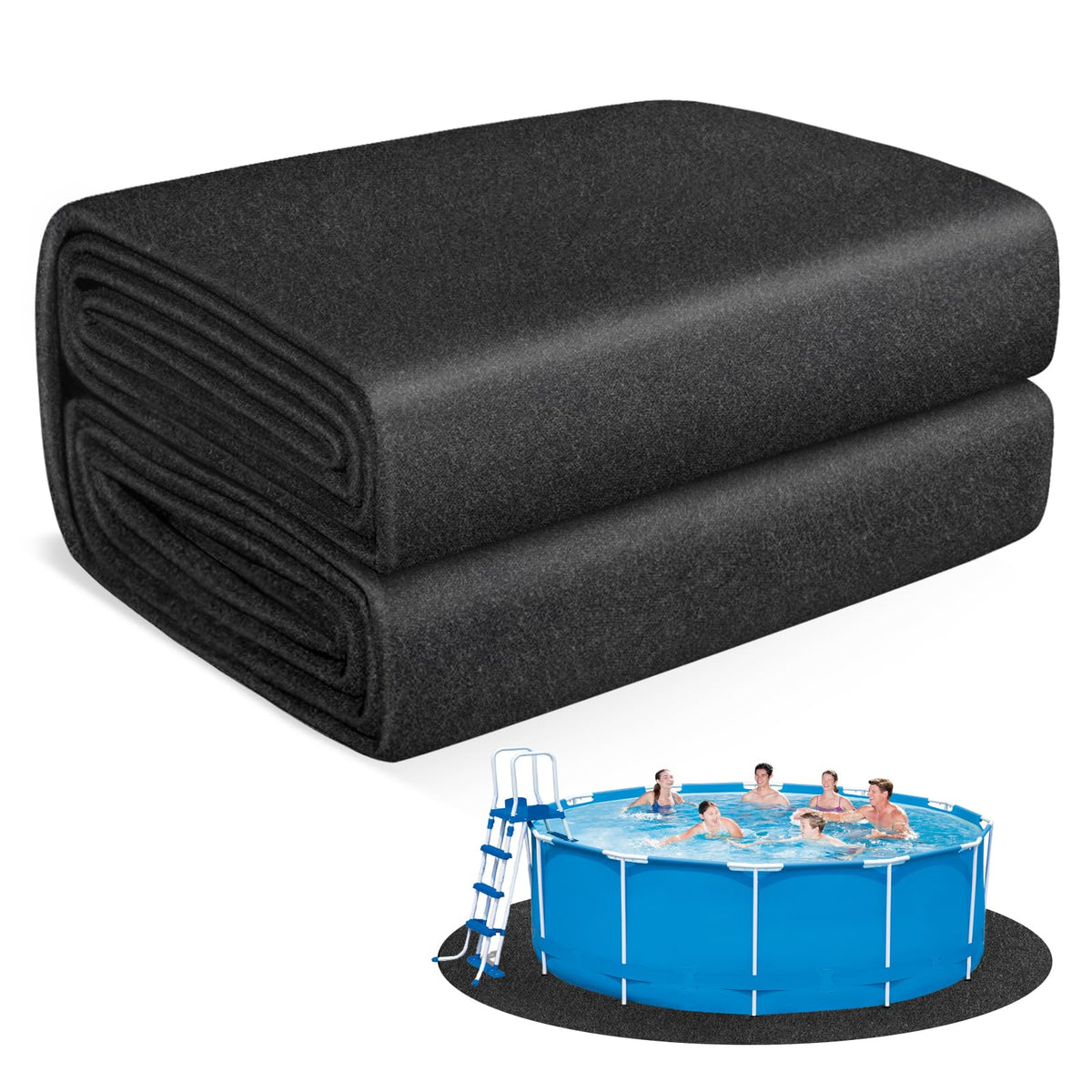 MJZ thickened pool pad for 15ft round, overhead view, protecting liners and extending life.