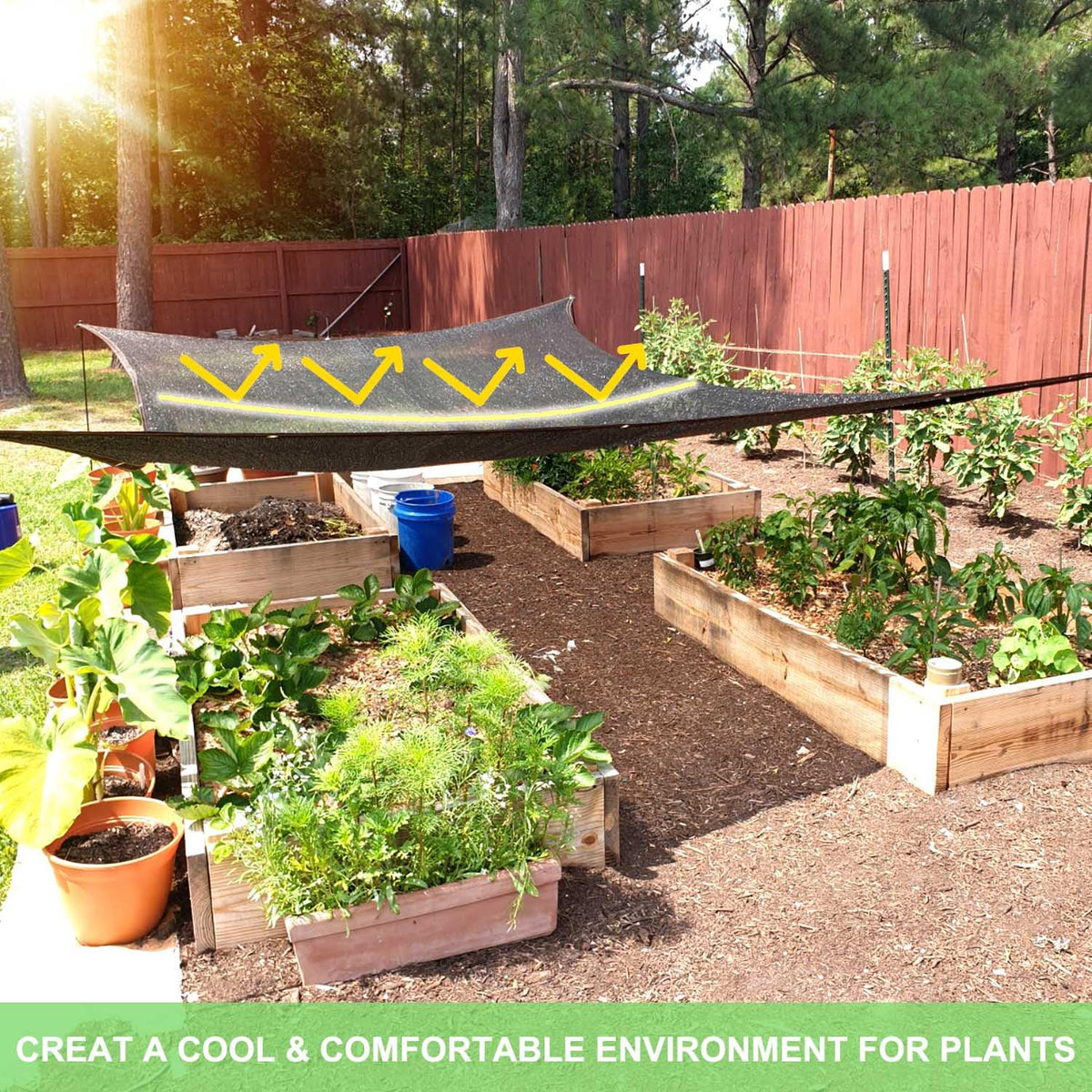 Mklsit shade cloth features copper grommets for secure installation.