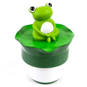 MKLZ chlorine floater with frog on lotus, adds pool charm while aiding dosing
