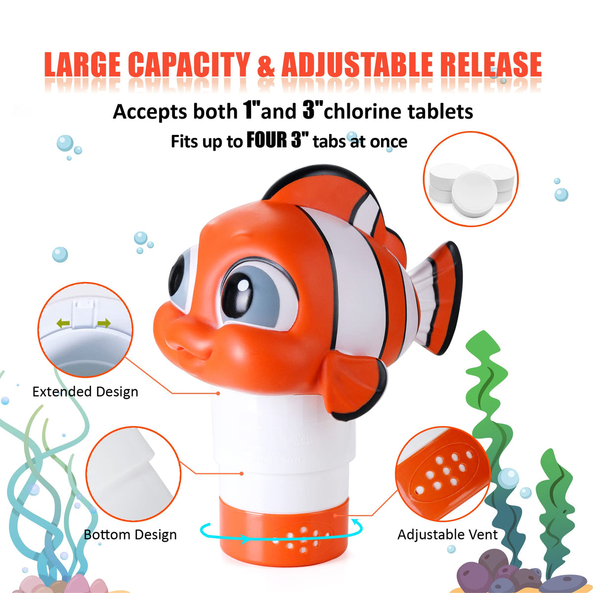 Durable PVC-ABS chlorine dispenser built to withstand sun and pool water.
