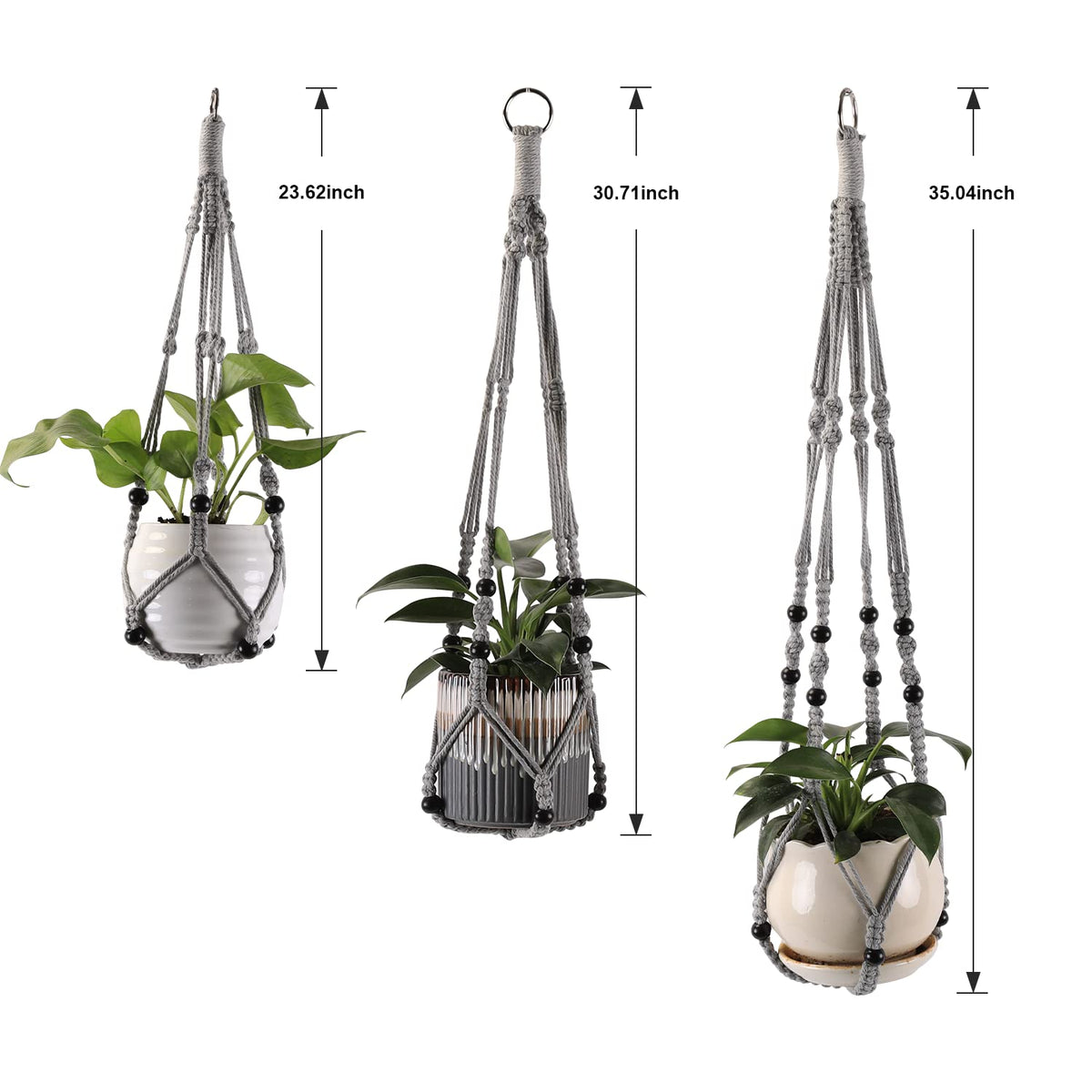MKO SHUN hanging planter with beads gray adds decorative texture