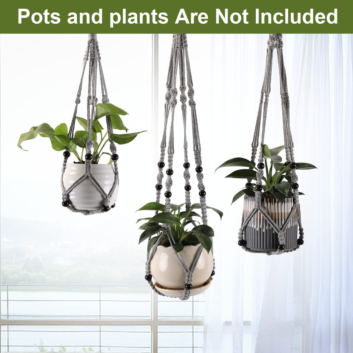 MKO SHUN macrame plant hanger 24-inch gray perfect for compact spaces