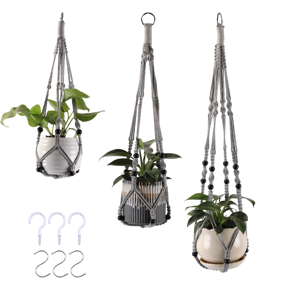 MKO SHUN macrame plant hanger 35-inch gray for stylish indoor display