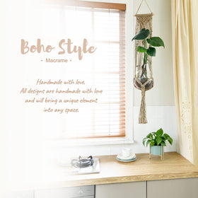 Mkono bohemian decor plant hanger adds charm to living rooms and patios.