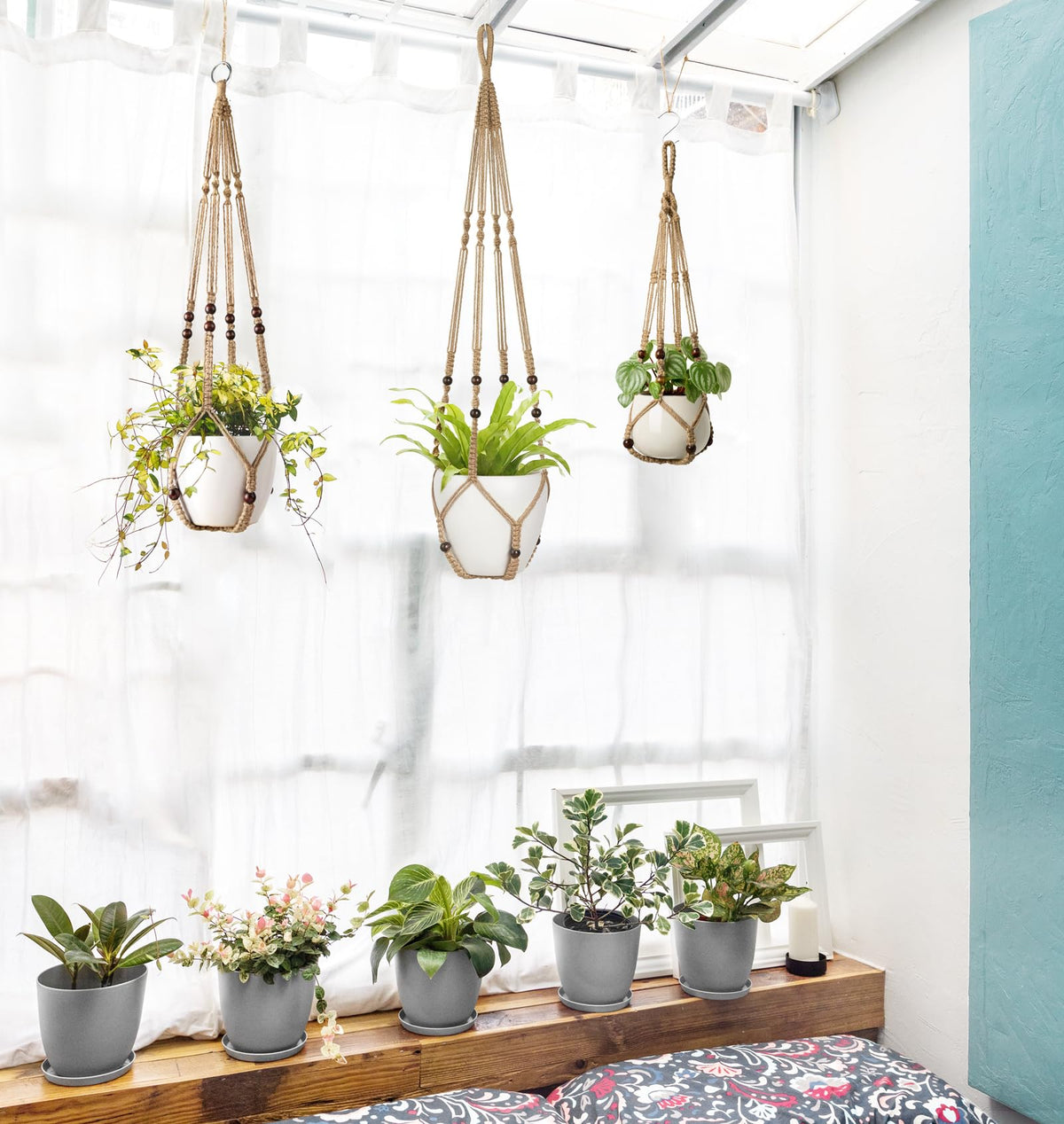 Mkono brown hanging planter complements rustic and natural interiors.