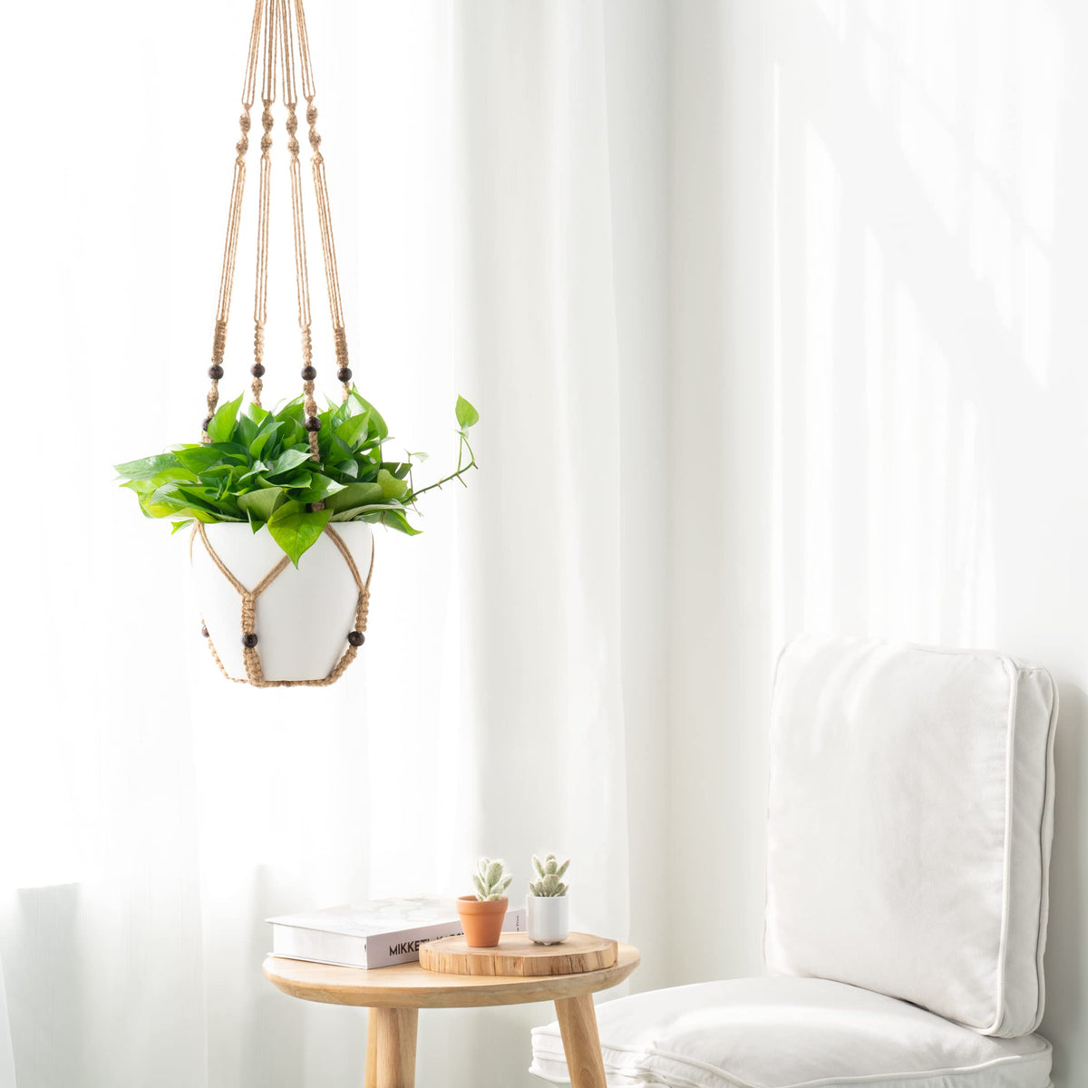 Brown Mkono hanger with wood beads for boho chic corners and balconies