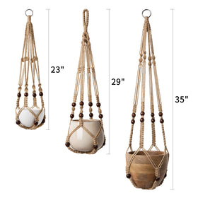 Mkono brown natural jute macrame plant holder complements neutral decor.