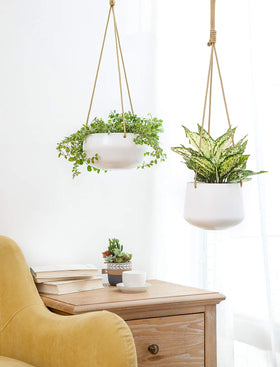 Mkono ceramic hanging planter deep 6-inch supports larger plants and root growth