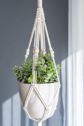Mkono cotton rope hanger with wood beads highlighting artisanal texture