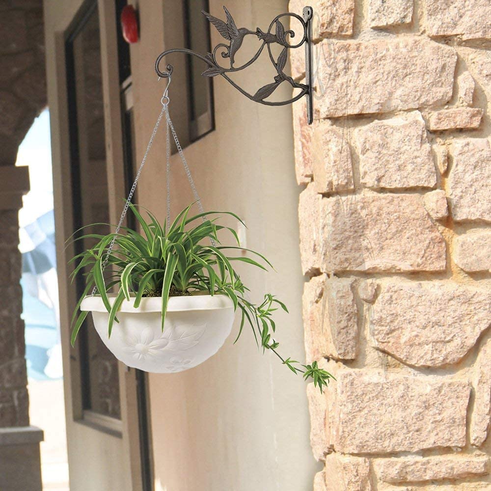 Mkono dark-finish hook blends with outdoor spaces while highlighting hanging decor.