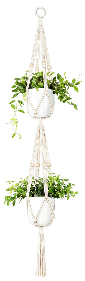Mkono double plant hanger with cotton rope and beads for stylish indoor display