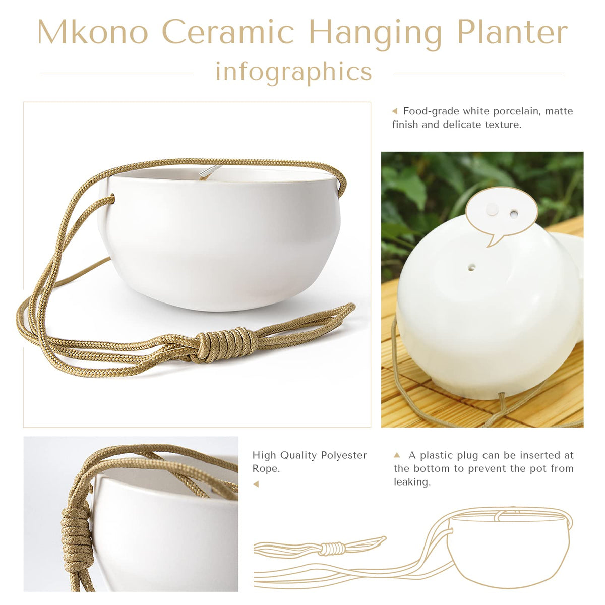 Mkono planter drainage hole prevents water buildup to help plants thrive