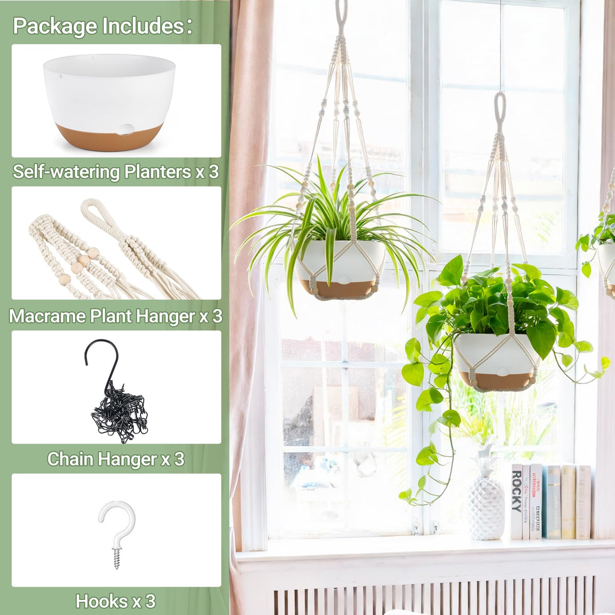 Mkono durable plastic planter offers lightweight hanging solution.