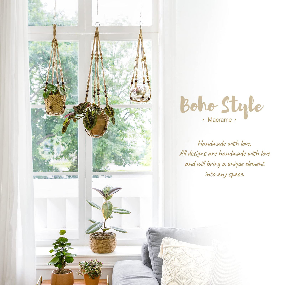 Mkono handwoven jute plant holder with boho charm