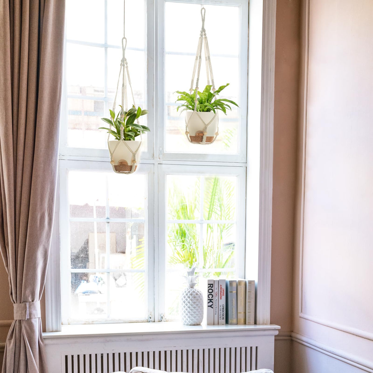 Mkono ivory hanging planters brighten indoor spaces with boho decor