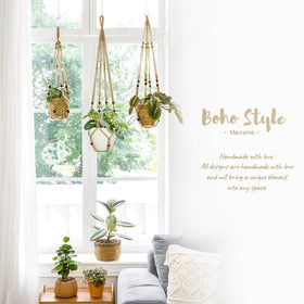 Mkono macrame plant hanger 29-inch length suits compact spaces.