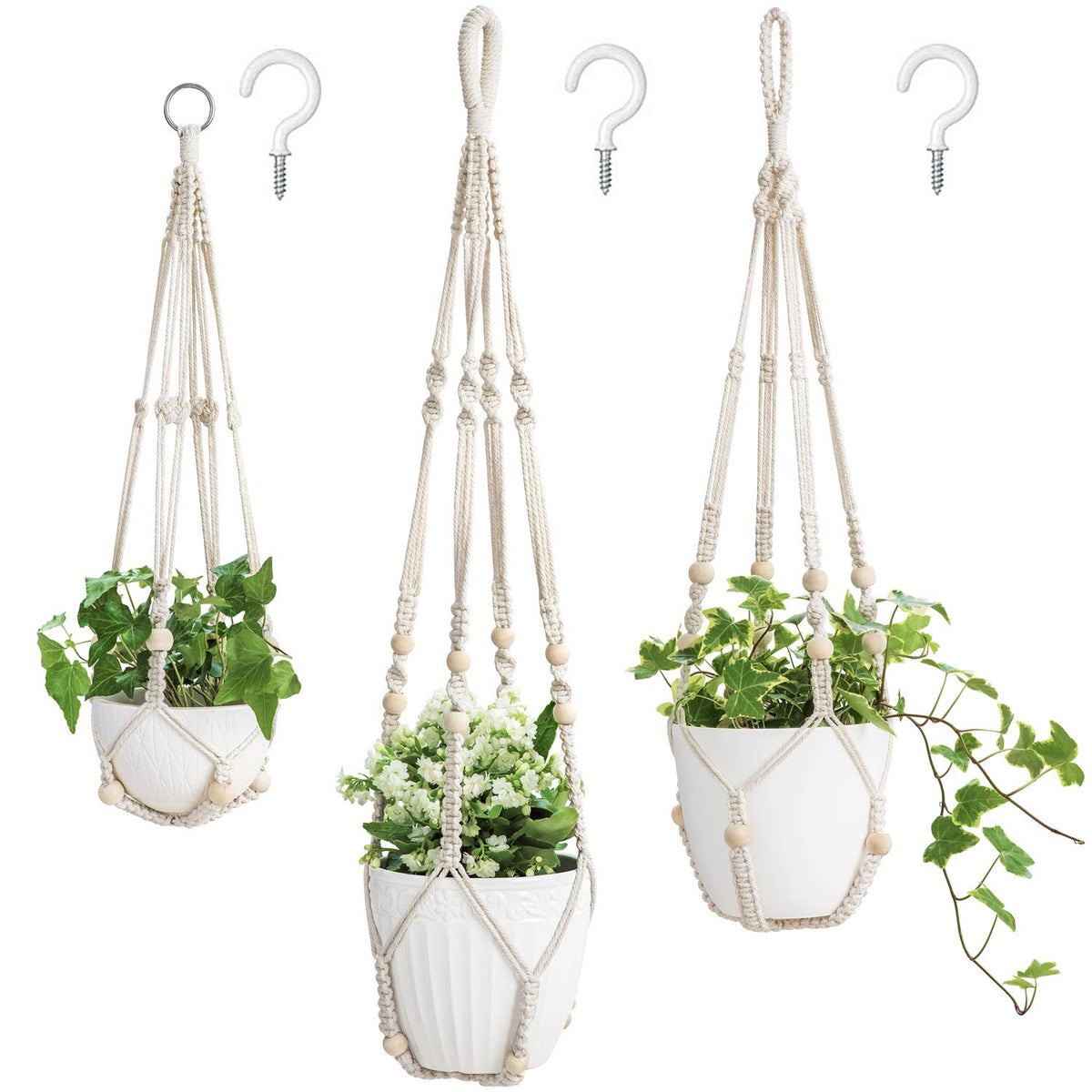 Mkono macrame plant hanger 35-inch ivory complements large pots and sunlit corners.