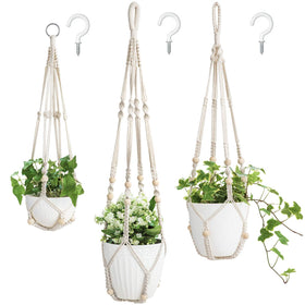Mkono macrame plant hanger 35-inch ivory complements large pots and sunlit corners.