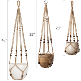 Mkono macrame plant hanger 35-inch length fits medium pots beautifully.